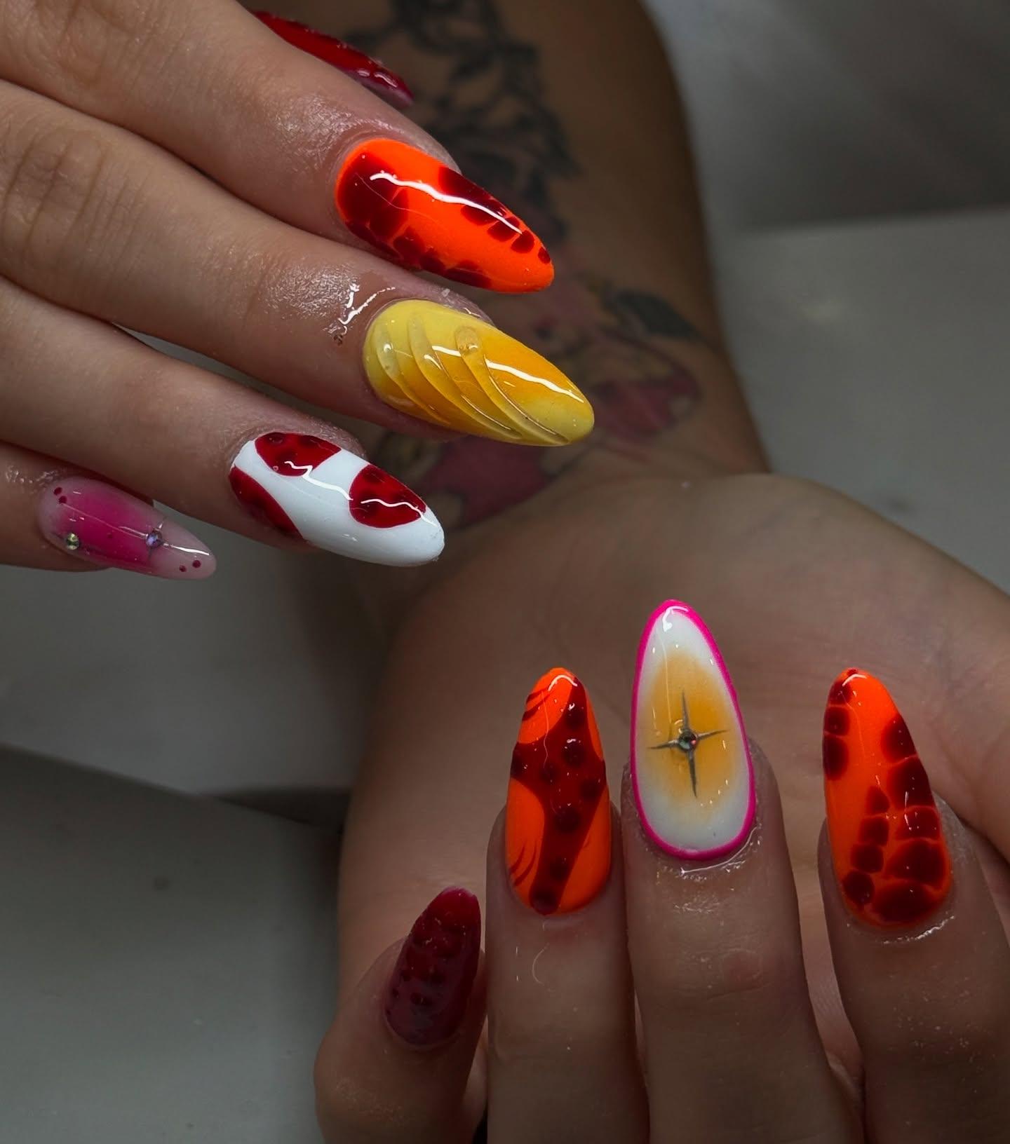 Bold colourful abstract nail art design at Nel's Nails Portsmouth