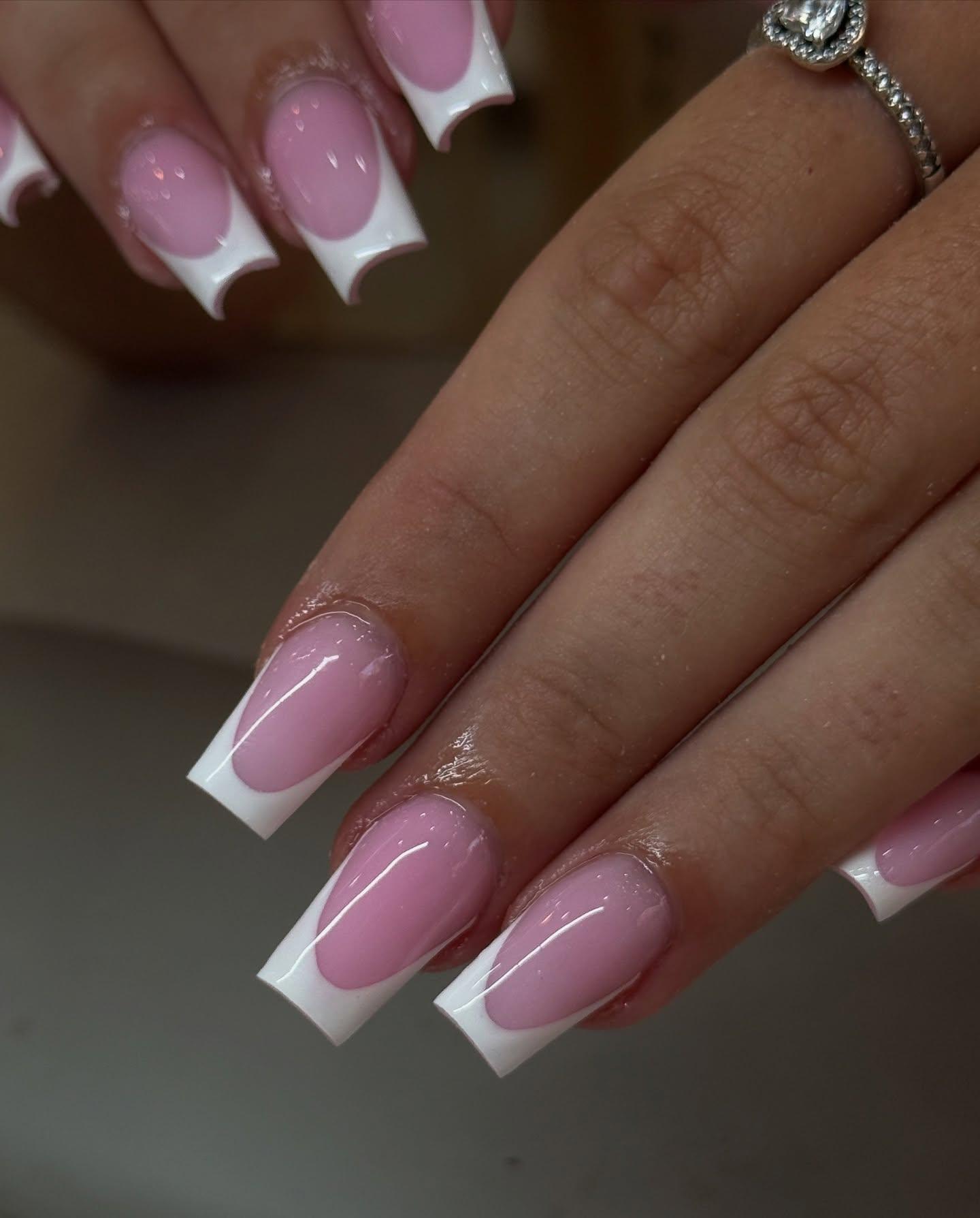 Classic pink and white French acrylic nails at Nel's Nails Portsmouth